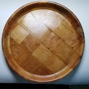 Vtg round woven wood tray platter